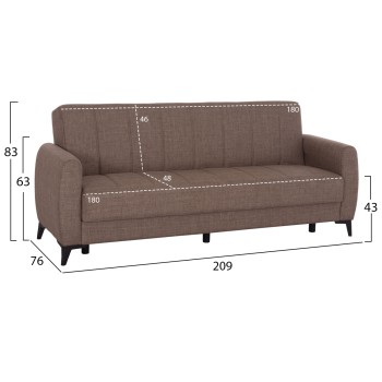 SOFA-BED 3-SEATER WITH STORAGE SPACE NIKKO FK3292.02 BROWN FABRIC 209x76x83Hcm. SOFA-BED 3-SEATER WITH STORAGE SPACE NIKKO FK3292.02 BROWN FABRIC 209x76x83Hcm.