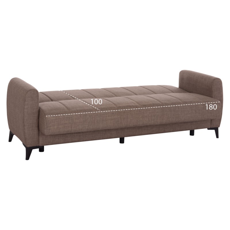 SOFA-BED 3-SEATER WITH STORAGE SPACE NIKKO FK3292.02 BROWN FABRIC 209x76x83Hcm. SOFA-BED 3-SEATER WITH STORAGE SPACE NIKKO FK3292.02 BROWN FABRIC 209x76x83Hcm.