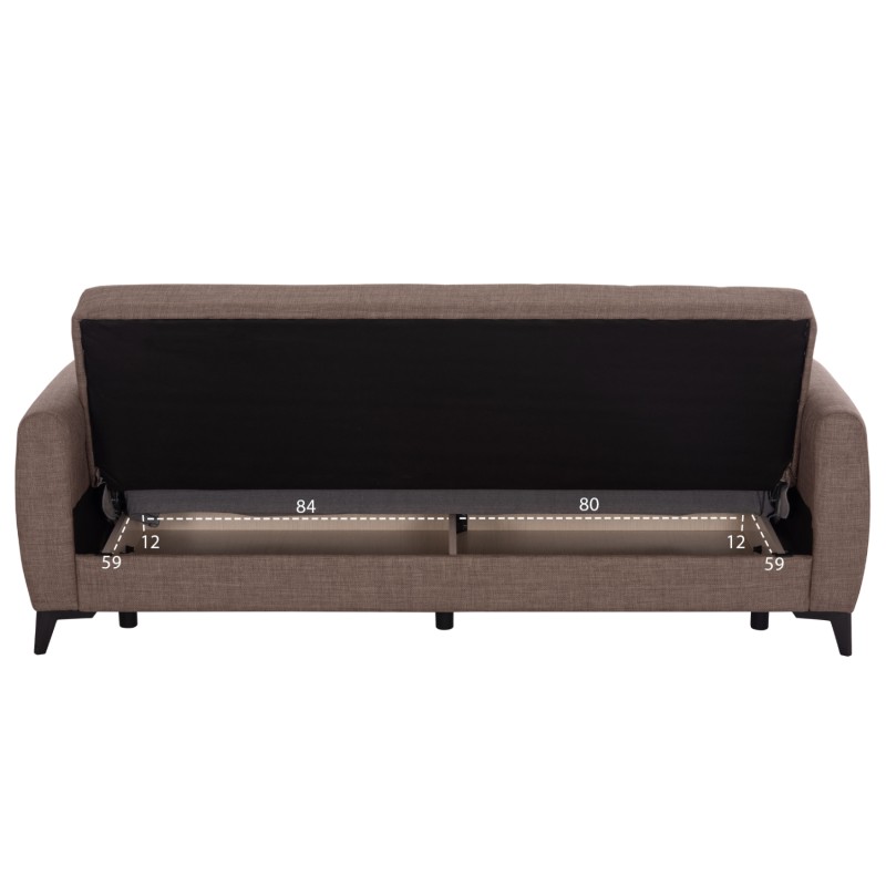 SOFA-BED 3-SEATER WITH STORAGE SPACE NIKKO FK3292.02 BROWN FABRIC 209x76x83Hcm. SOFA-BED 3-SEATER WITH STORAGE SPACE NIKKO FK3292.02 BROWN FABRIC 209x76x83Hcm.