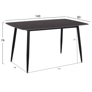 DINING TABLE RAVEN FK18149.02 CERAMIC TOP IN BLACK MARBLE LOOK 140x80x74Hcm.