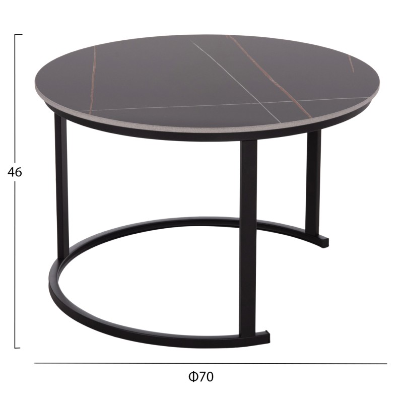 COFFEE TABLES 2PCS SET TALOS FK18140.02 BLACK MARBLE LOOK CERAMIC TOP Φ70x45.5Hcm. COFFEE TABLES 2PCS SET TALOS FK18140.02 BLACK MARBLE LOOK CERAMIC TOP Φ70x45.5Hcm.