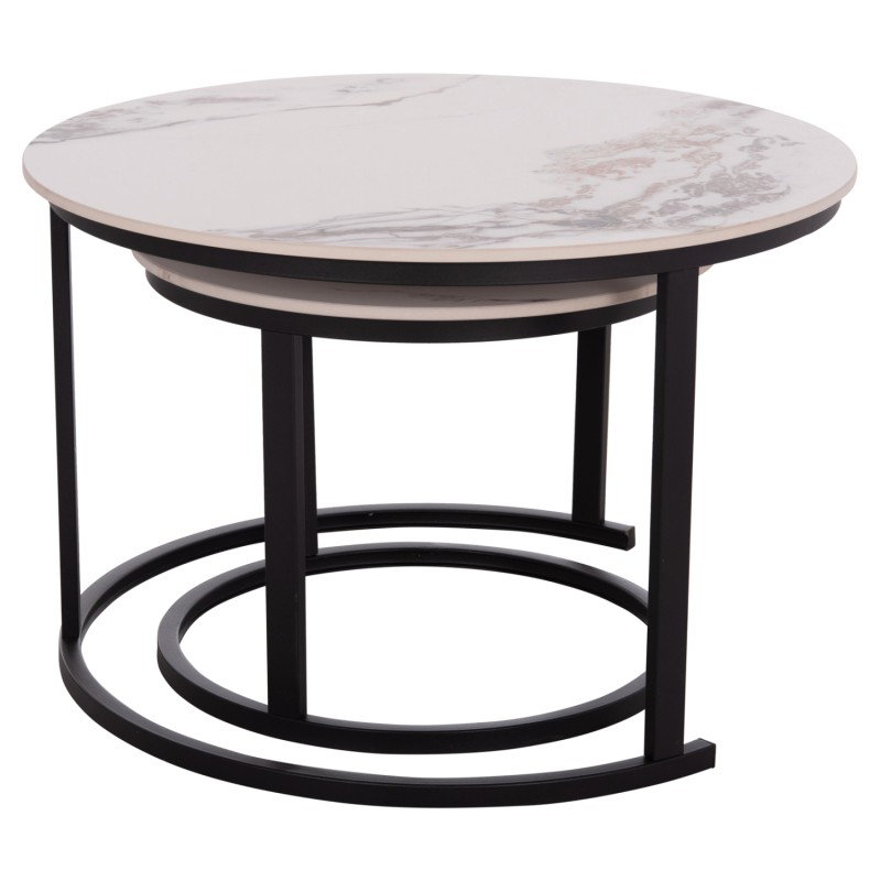 COFFEE TABLES 2PCS SET TALOS FK18140.03 WHITE MARBLE WITH BROWN "WATERS" LOOK CERAMIC TOP Φ70x45.5Hcm. COFFEE TABLES 2PCS SET TALOS FK18140.03 WHITE MARBLE WITH BROWN "WATERS" LOOK CERAMIC TOP Φ70x45.5Hcm.