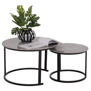 COFFEE TABLES 2PCS SET TALOS FK18140.04 GREY MARBLE LOOK CERAMIC TOP Φ70x45.5Hcm.