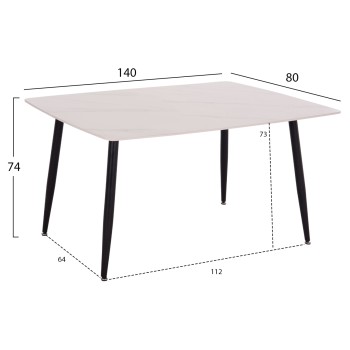 DINING TABLE RAVEN FK18149.01 CERAMIC TOP IN WHITE MARBLE LOOK 140x80x74Hcm.