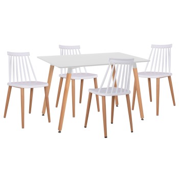 DINING SET 5PCS MINIMAL FK21172 MDF TOP IN WHITE-FRAMES IN NATURAL WOOD COLOR