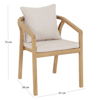 OUTDOOR DINING CHAIR CONTREL FK6244.01 ACACIA WOOD IN NATURAL-ROPE & CUSHIONS IN BEIGE 58x60x74H OUTDOOR DINING CHAIR CONTREL FK6244.01 ACACIA WOOD IN NATURAL-ROPE & CUSHIONS IN BEIGE 58x60x74H