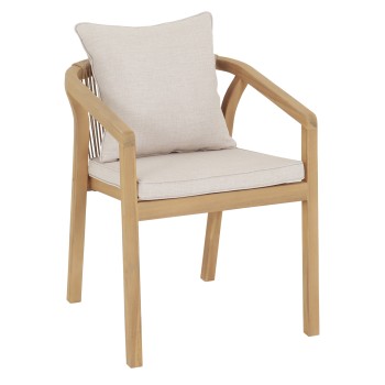 OUTDOOR DINING CHAIR CONTREL FK6244.01 ACACIA WOOD IN NATURAL-ROPE & CUSHIONS IN BEIGE 58x60x74H