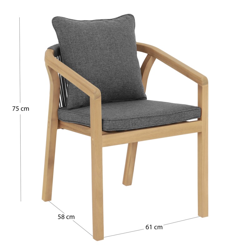 OUTDOOR DINING CHAIR CONTREL FK6244.02 ACACIA WOOD IN NATURAL-ROPE & CUSHIONS IN GREY 58x60x74Hcm. OUTDOOR DINING CHAIR CONTREL FK6244.02 ACACIA WOOD IN NATURAL-ROPE & CUSHIONS IN GREY 58x60x74Hcm.