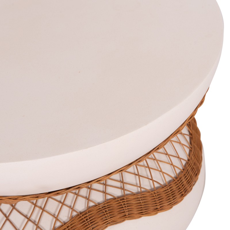 COFFEE TABLE ROUND ANNA FK18157.02 FIBER CEMENT IN WHITE-NATURAL RATTAN--Φ92x44.5Hcm. COFFEE TABLE ROUND ANNA FK18157.02 FIBER CEMENT IN WHITE-NATURAL RATTAN--Φ92x44.5Hcm.
