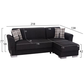 CORNER SOFA-BED WITH STORAGE SPACE BRONKO FK3291.01 FABRIC IN ANTHRACITE COLOR 218x138x77Hcm.