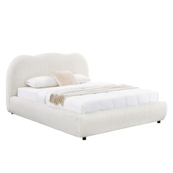 DOUBLE BED WITH STORAGE SPACE KALLY FK729.03 BEIGE FAUX FUR FABRIC--MATTRESS 160x200cm.