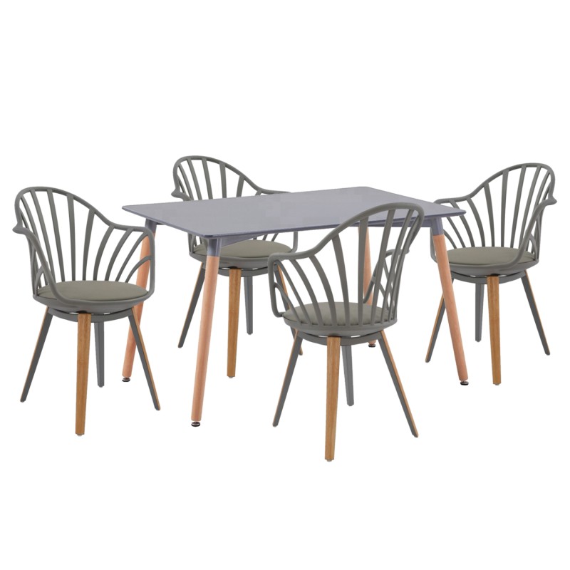 DINING SET 5PCS ANAIS FK21176 MDF TOP IN GREY--P.P. & PU IN GREY DINING SET 5PCS ANAIS FK21176 MDF TOP IN GREY--P.P. & PU IN GREY