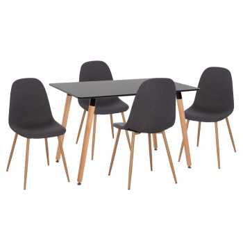 DINING SET 5PCS MINARDO FK21179 MDF TOP IN BLACK--DARK GREY FABRIC