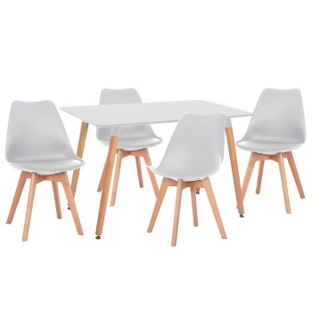 DINING SET 5PCS VEGAS FK21184 MDF TOP IN WHITE--BEECH LEGS