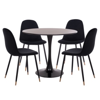 DINING SET 5PCS BROLIN FK21191 MDF TOP-METAL LEGS-VELVET--BLACK