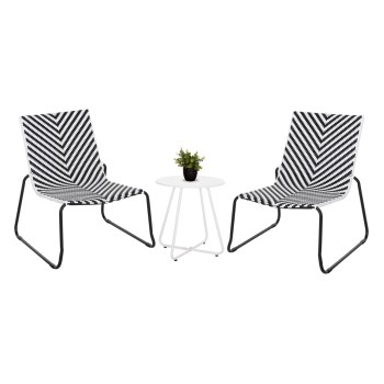 OUTDOOR LOUNGE SET 3PCS PONY FK21194 METAL COFFEE TABLE IN WHITE--WICKER RATTAN IN BLACK & WHITE
