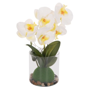 DECORATIVE SYNTHETIC PLANT FK4738 PHALAENOPSIS FLOWER IN GLASS POT 12x24x30Hcm.