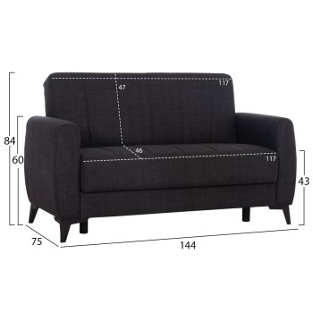 SOFA-BED 2-SEATER WITH STORAGE SPACE NIKKO FK3293.01 GREY FABRIC 144x75x84Hcm. SOFA-BED 2-SEATER WITH STORAGE SPACE NIKKO FK3293.01 GREY FABRIC 144x75x84Hcm.