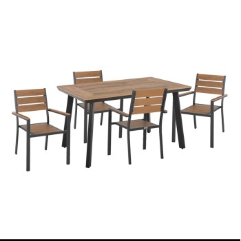 OUTDOOR DINING SET TABER FK21197 TABLE & 4 DINING CHAIRS-ALUMINUM & POLYWOOD--ANTHRACITE COLOR