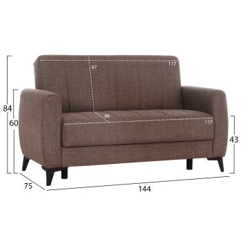SOFA-BED 2-SEATER WITH STORAGE SPACE NIKKO FK3293.02 BROWN FABRIC 144x75x84Hcm. SOFA-BED 2-SEATER WITH STORAGE SPACE NIKKO FK3293.02 BROWN FABRIC 144x75x84Hcm.