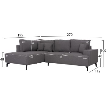 CORNER SOFA-BED WITH STORAGE SPACE SAFFIRA FK3303.01L GREY FABRIC 270x195x100Hcm.