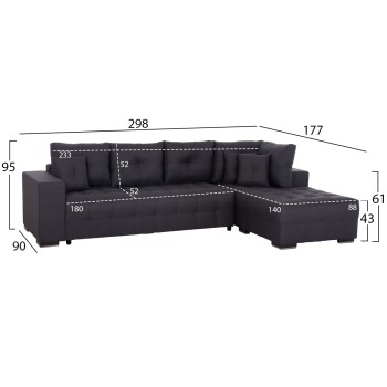 CORNER SOFA-BED WITH STORAGE SPACE TRENDSTON FK3302.01R GREY FABRIC 298x177x95Hcm.