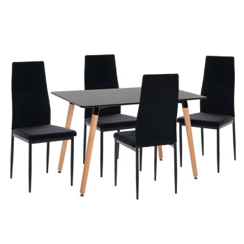 DINING SET 5PCS MINIMAL FK21173 MDF TOP IN BLACK--VELVET & METAL IN BLACK