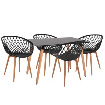 DINING SET 5PCS ARIADNE FK21174 MDF TOP & POLYPROPYLENE IN BLACK