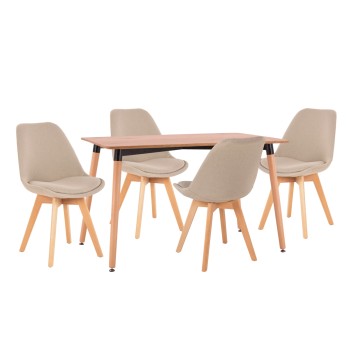 DINING SET 5PCS VEGAS FK21180 MDF TOP IN NATURAL--FABRIC IN BEIGE