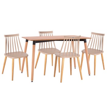 DINING SET 5PCS VANESSA FK21181 MDF TOP & FRAMES IN NATURAL WOOD COLOR-POLYPROPYLENE IN CAPPUCCINO