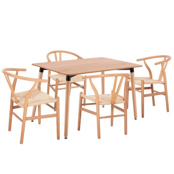 DINING SET 5PCS BRAVE FK21182 MDF TOP-BEECH WOOD & PAPER ROPE IN NATURAL COLOR