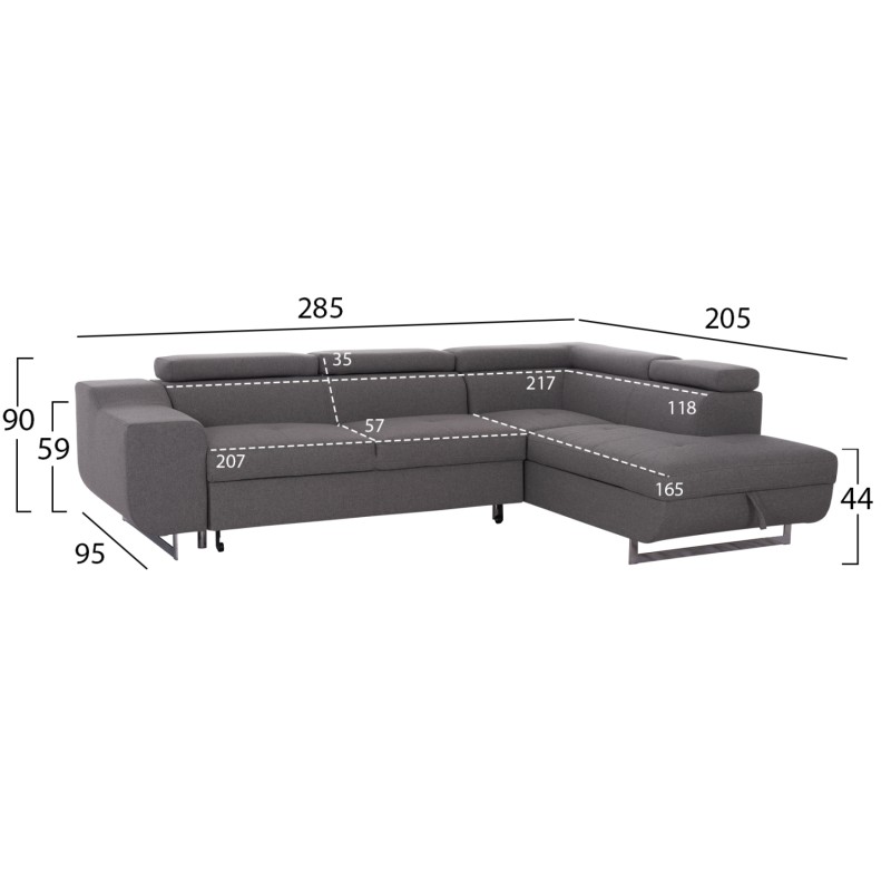 CORNER SOFA-BED WITH STORAGE SPACE ENCORE FK3301.01R GREY FABRIC 285x205x90Hcm. CORNER SOFA-BED WITH STORAGE SPACE ENCORE FK3301.01R GREY FABRIC 285x205x90Hcm.
