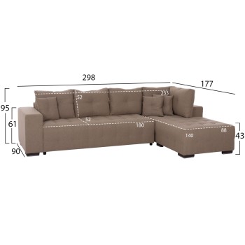 CORNER SOFA-BED WITH STORAGE SPACE TRENDSTON FK3302.03R BEIGE FABRIC 298x177x95Hcm.