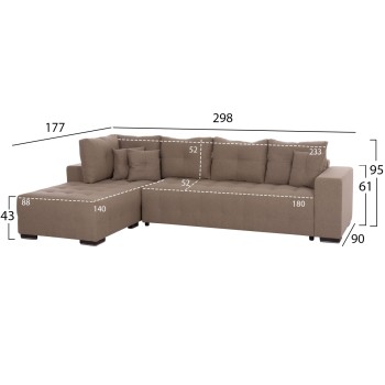 CORNER SOFA-BED WITH STORAGE SPACE TRENDSTON FK3302.03L BEIGE FABRIC 298x177x95Hcm.