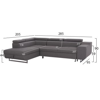 CORNER SOFA-BED WITH STORAGE SPACE ENCORE FK3301.01L GREY FABRIC 285x205x90Hcm.