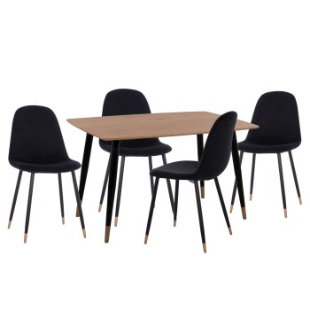DINING SET 5PCS ALIZA FK11196.09 MDF TOP--VELVET & METAL IN BLACK