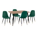DINING SET 5PCS ALIZA FK11196.03 MDF TOP--VELVET IN CYPRESS GREEN & METAL IN BLACK DINING SET 5PCS ALIZA FK11196.03 MDF TOP--VELVET IN CYPRESS GREEN & METAL IN BLACK