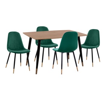 DINING SET 5PCS ALIZA FK11196.03 MDF TOP--VELVET IN CYPRESS GREEN & METAL IN BLACK