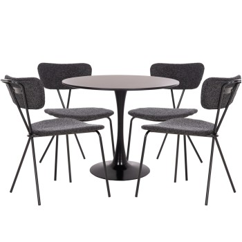 DINING SET 5PCS BROLIN FK21200 MDF TOP & METAL IN BLACK--DARK GREY FABRIC