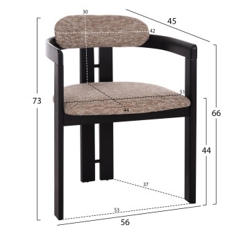 DINING CHAIR KALL FK18247.02 BROWN FABRIC--PLYWOOD IN BLACK 56x45x73Hcm.