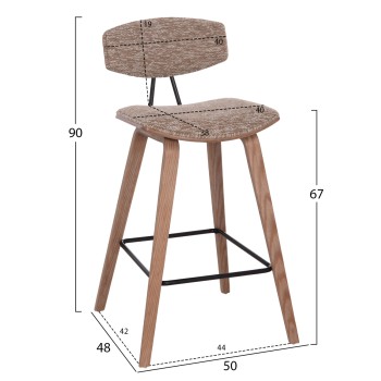 BAR STOOL MED.HEIGHT INOVER FK9984.01 PLYWOOD IN WHITEWASH--BROWN FABRIC 50x48x90Hcm. BAR STOOL MED.HEIGHT INOVER FK9984.01 PLYWOOD IN WHITEWASH--BROWN FABRIC 50x48x90Hcm.