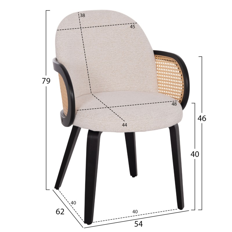 DINING CHAIR BECKER FK18246.02 PLYWOOD IN BLACK--ECRU FABRIC 54x62x79Hcm. DINING CHAIR BECKER FK18246.02 PLYWOOD IN BLACK--ECRU FABRIC 54x62x79Hcm.