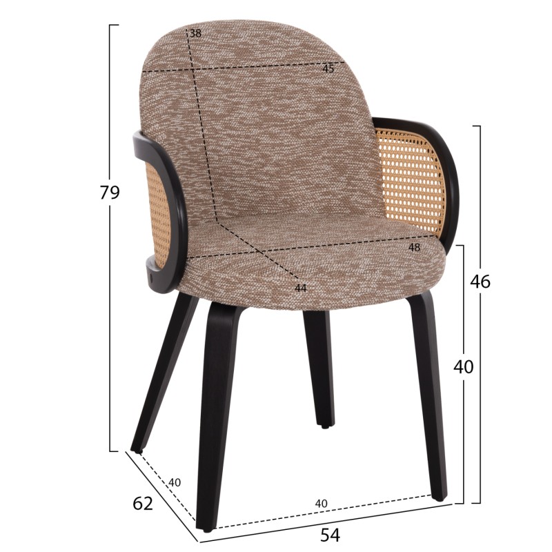 DINING CHAIR BECKER FK18246.03 PLYWOOD IN BLACK--FABRIC IN BROWN 54x62x79Hcm.