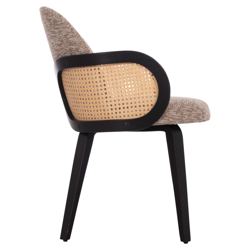 DINING CHAIR BECKER FK18246.03 PLYWOOD IN BLACK--FABRIC IN BROWN 54x62x79Hcm.