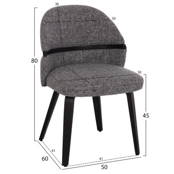 DINING CHAIR DEKKER FK18249.02 PLYWOOD IN BLACK--FABRIC IN GREY 50x60x80Hcm. DINING CHAIR DEKKER FK18249.02 PLYWOOD IN BLACK--FABRIC IN GREY 50x60x80Hcm.