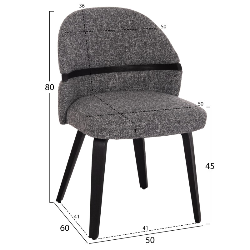 DINING CHAIR DEKKER FK18249.02 PLYWOOD IN BLACK--FABRIC IN GREY 50x60x80Hcm.