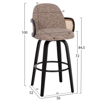 BAR STOOL SWIVEL BECKER FK18251.03 PLYWOOD IN BLACK--FABRIC IN BROWN 50x52x100Hcm.