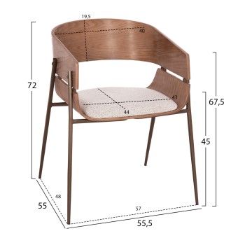 DINING ARMCHAIR KRILL FK18254.01 PLYWOOD IN WHITEWASH--META LEGS IN COPPER COLOR 55.5x55x72Hcm. DINING ARMCHAIR KRILL FK18254.01 PLYWOOD IN WHITEWASH--META LEGS IN COPPER COLOR 55.5x55x72Hcm.