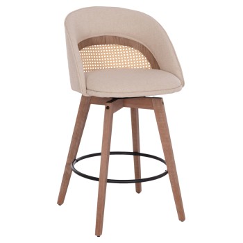 BAR STOOL SWIVEL RIKI FK18253.01 WOODEN LEGS--BEIGE FABRIC 51x53x94Hcm.