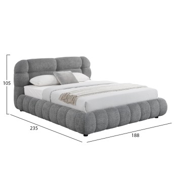 DOUBLE BED WITH STORAGE SPACE MOLEN FK730.01 GREY BOUCLE FABRIC--MATTRESS 160x200cm.